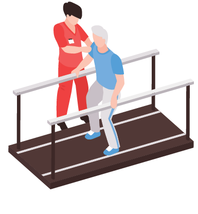 illustration of physical therapist helping patient walk