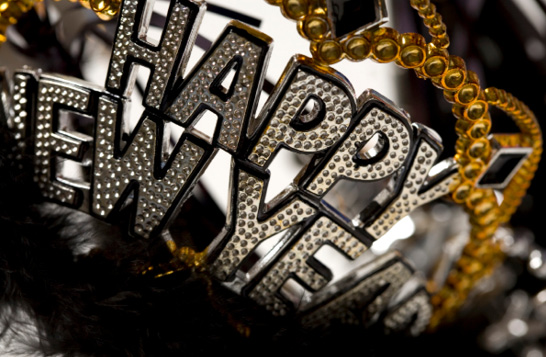 close up of Happy New Year Headband in Silver and Gold